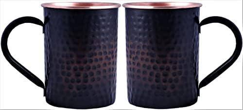 Staglife 16 גרם שחור מוסקבה ספל נחושת [סט של 2] + 33 גרם בקבוק מים נחושת שחור עתיק לשתייה